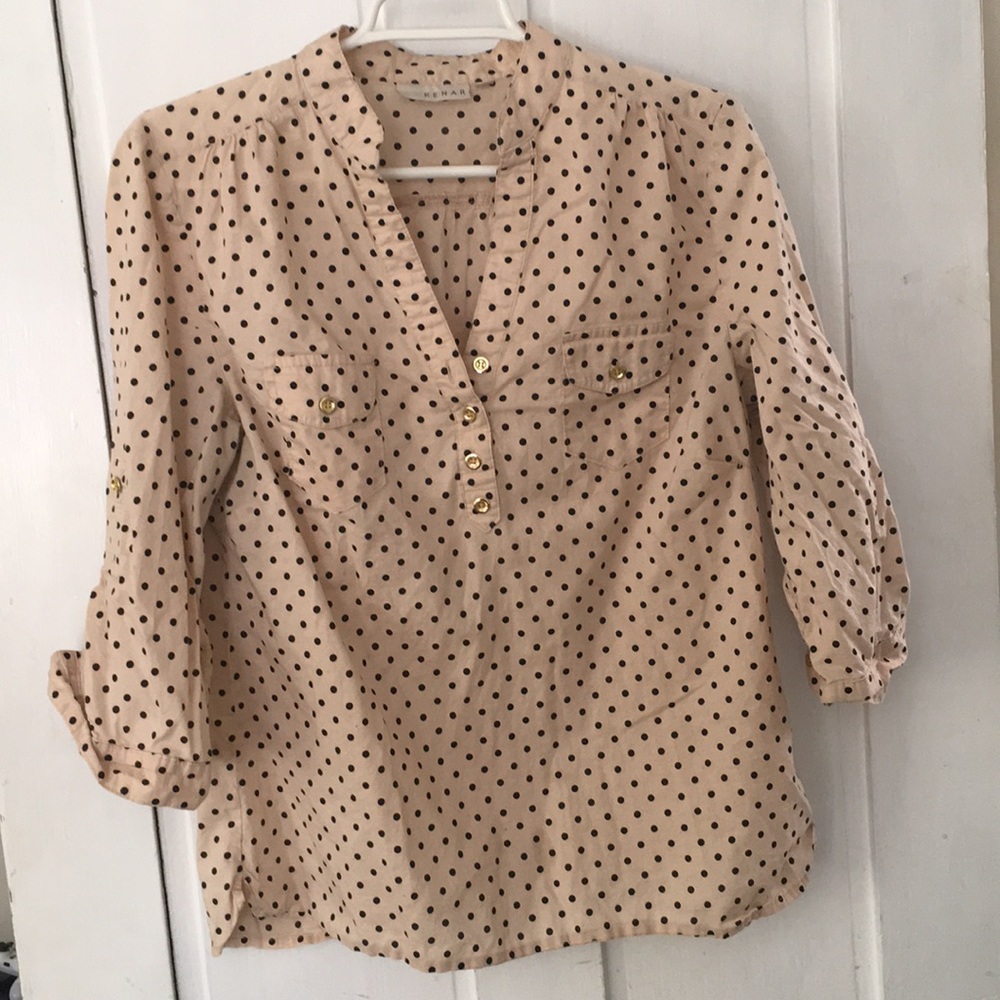 Kenar polka dot gold button 3/4 sleeve blouse